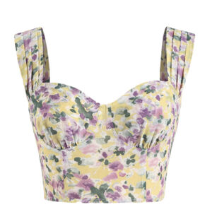 Cider Floral Crop Top Corset Yellow & Purple Sheer Size M